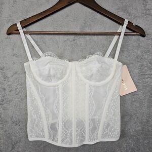 Shein Women's XS White Lace Bustier Corset Top NWT Bridal Lingerie‎ Festival